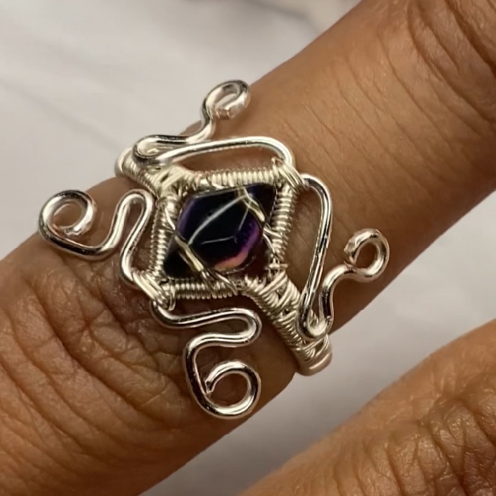 Silver Wire Wrapped Ring with Purple Stone